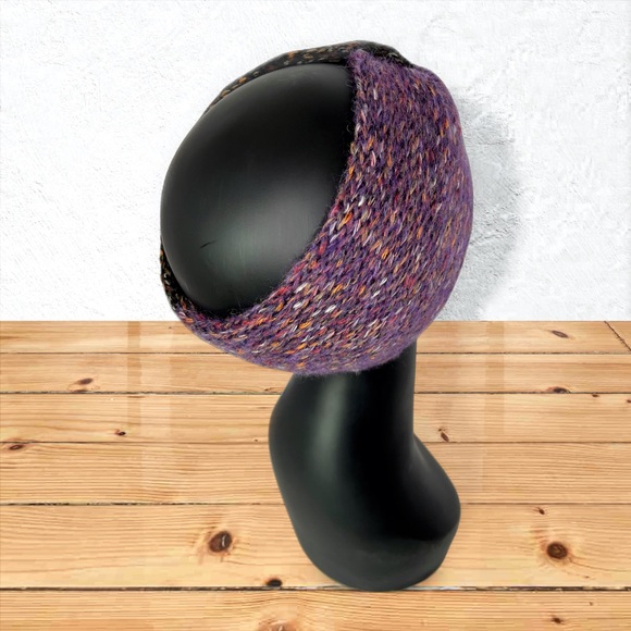 Handmade Cotton Alpaca Tweed Knit Twist Ear Warmers Purple Iris & Black Charcoal - Picture 5 of 10
